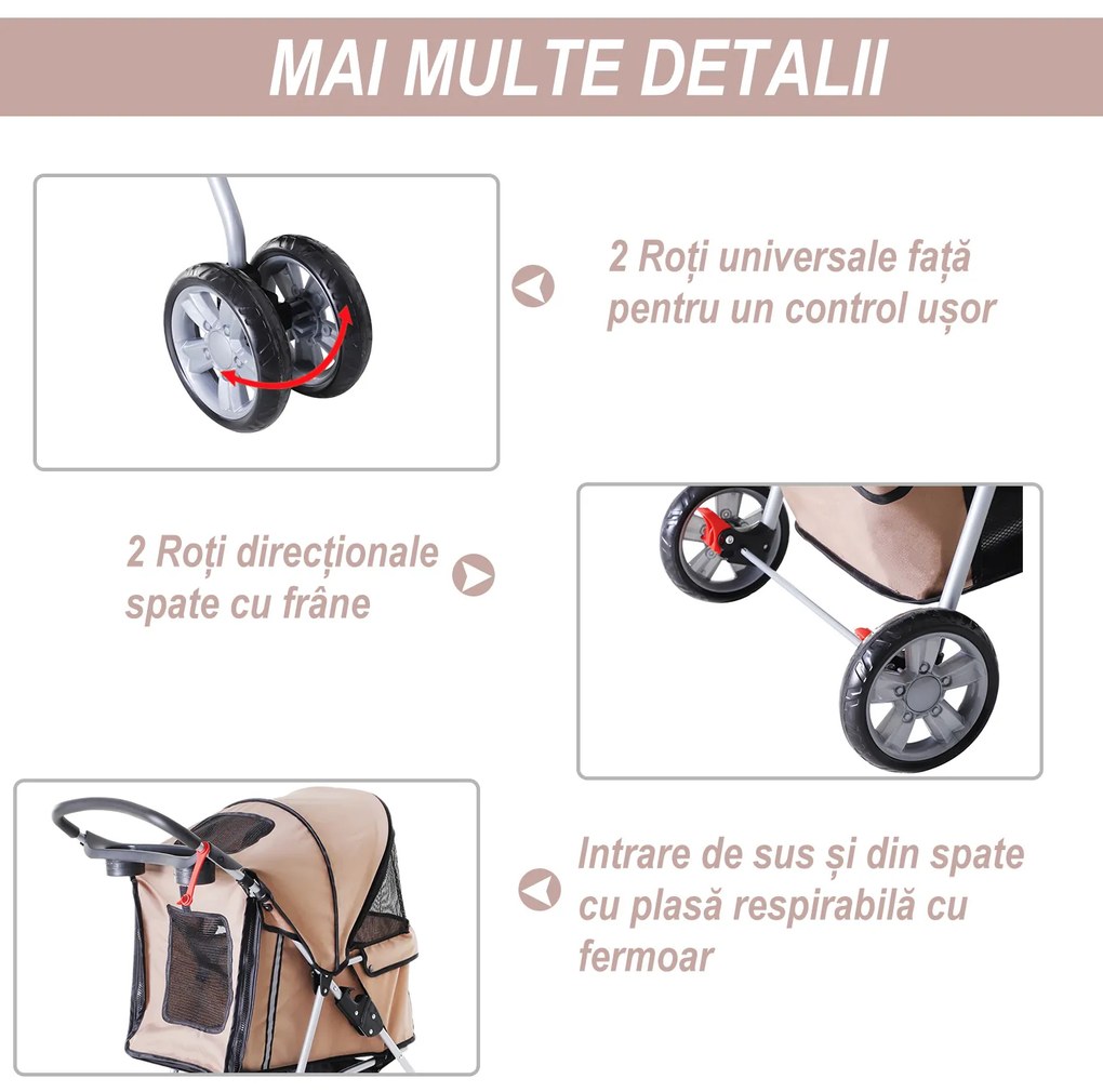PawHut Cărucior pentru Câini de până la 10 kg, 75x45x97 cm, Maro | Aosom Romania