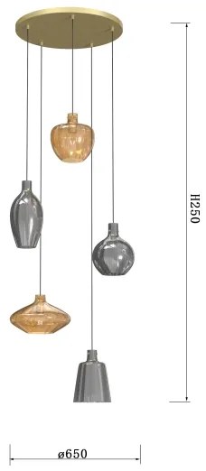 Lustră pe cablu Wofi 5005-501 ROUEN 5xE14/40W/230V auriu/gri