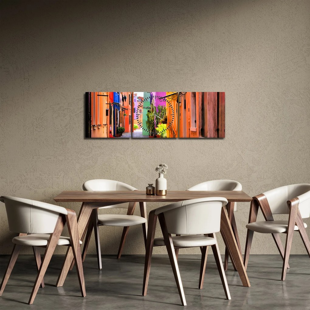 Tablou - Casa colorată în Burano, Veneția (cu ceas) (90x30 cm)
