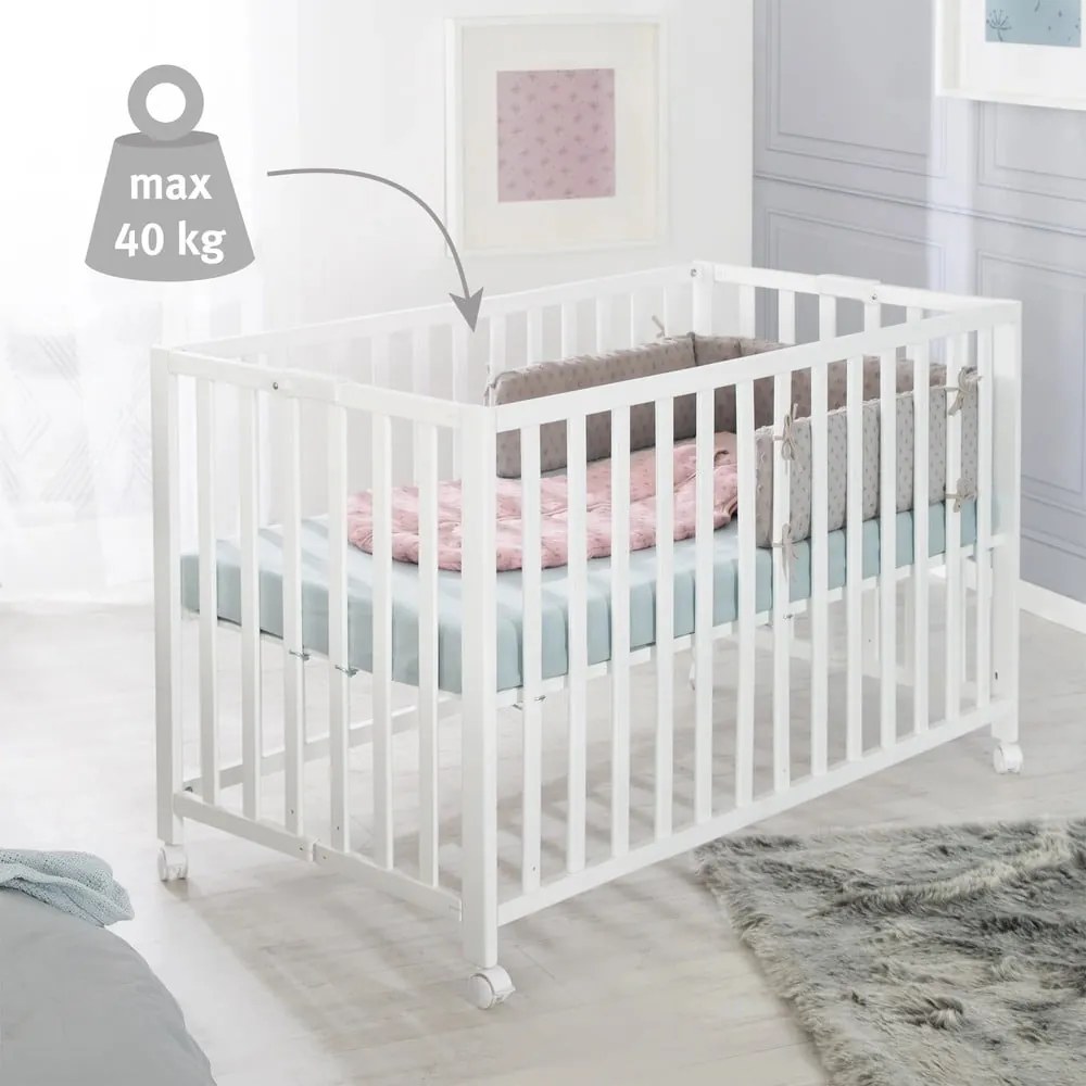 Pătuț pliabil alb cu roți 60x120 cm Fold up – Roba