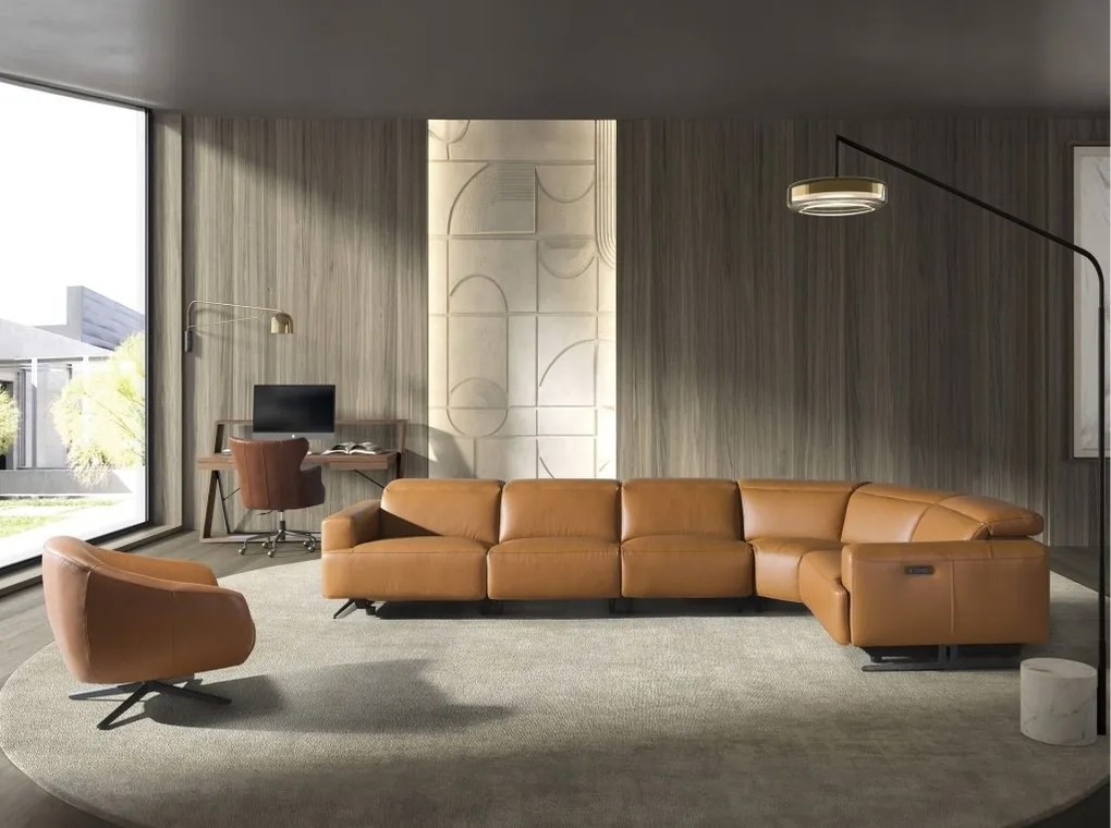 Fotoliu pivotant design LUX, Piele naturala, Cowhide maro