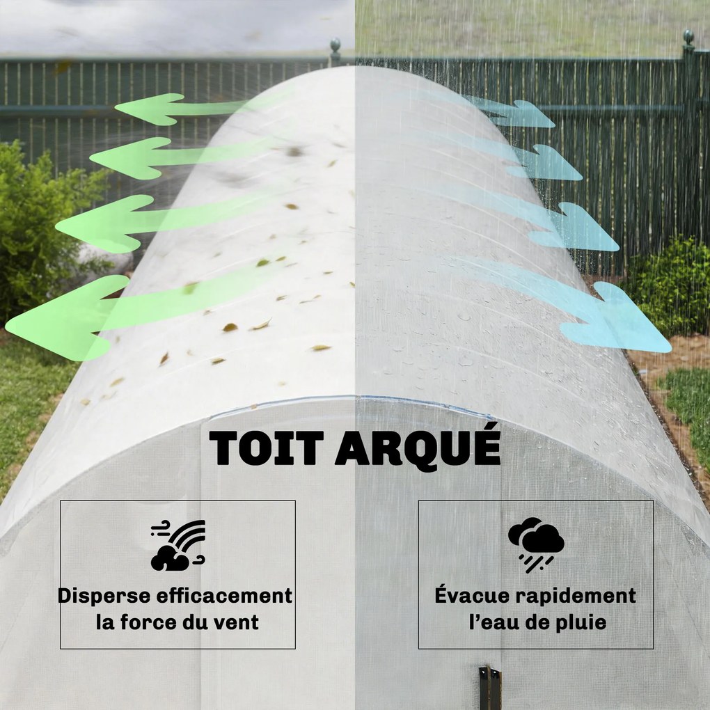 Outsunny Seră tunel de grădină 24 m², seră tunel cu uși și 12 ferestre cu plasă, 295x798x199 cm, alb | Aosom Romania