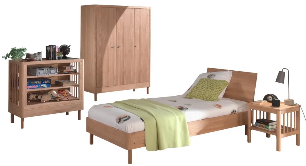 Set Complet Mobilier Camera Bebelusi Forrest Oak, Pat 90x200 cm, Dulap cu 3 Uși, Noptieră și Masă de înfășat, din Lemn de Stejar, Natur – Vipack