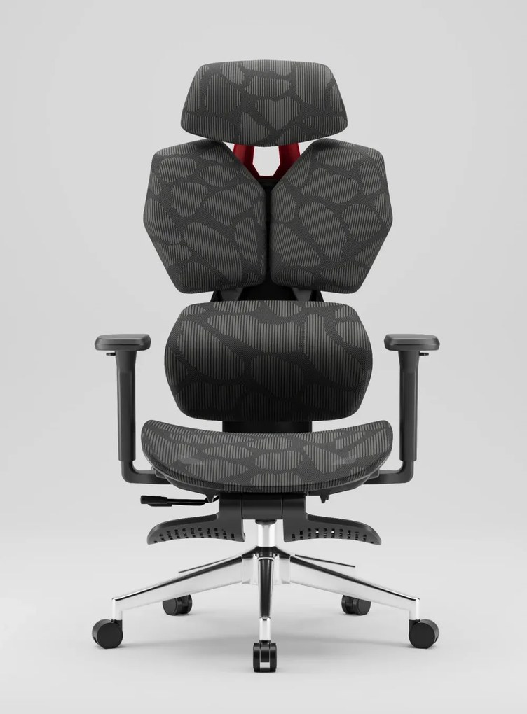 PORTO E04 Pro Executive – Scaun Ergonomic cu Suport Lombar Ajustabil, Tetieră Reglabilă, Cotiere 3D, Șezut Extensibil, Înclinare 135°, Suport pentru Picioare și Bază Metalică, Mesh, Negru