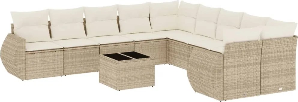 vidaXL Set canapele de grădină cu perne, 11 piese, bej, poliratan