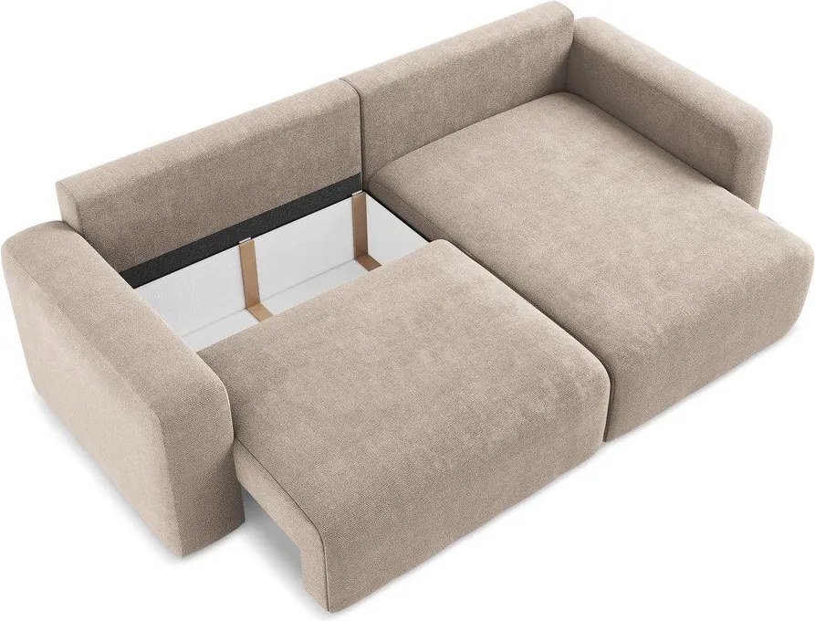 Colțar bej extensibil/cu spațiu de depozitare cu tapițerie din chenille (cu colț pe partea dreaptă/cu șezlong) Kona – Makamii