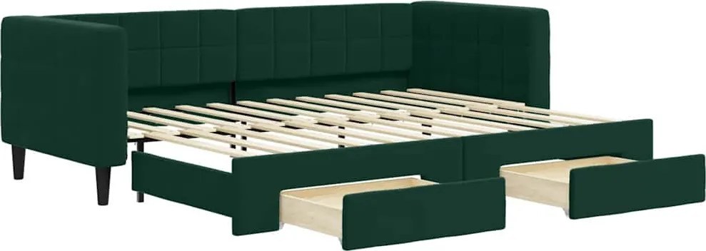 vidaXL Pat de zi cu extensie și sertare verde închis 80x200 cm catifea