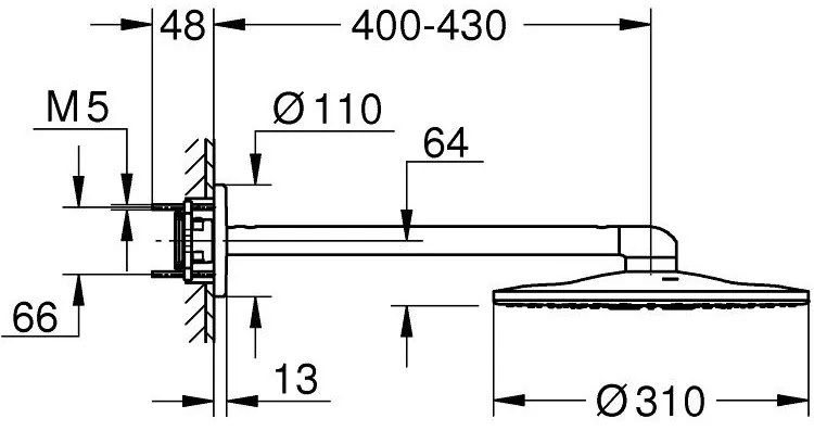 Palarie dus fix Grohe Rainshower 310 SmartActive, O31 cm cu brat, montaj pe perete, crom
