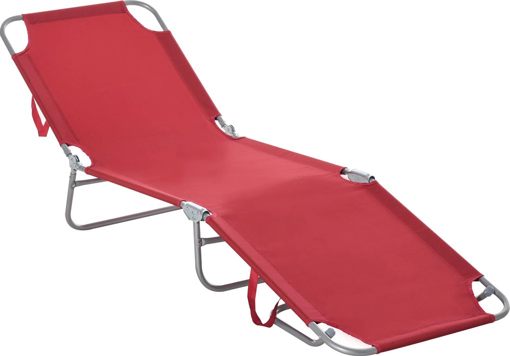 Outsunny Șezlong, pliabil, spătar reglabil, cadru metalic rezistent la rugină, 187 x 55 x 24, Weinrot | Aosom Romania