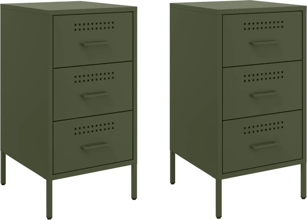 vidaXL Noptiere, 2 buc., verde măsliniu, 36x39x68 cm, oțel