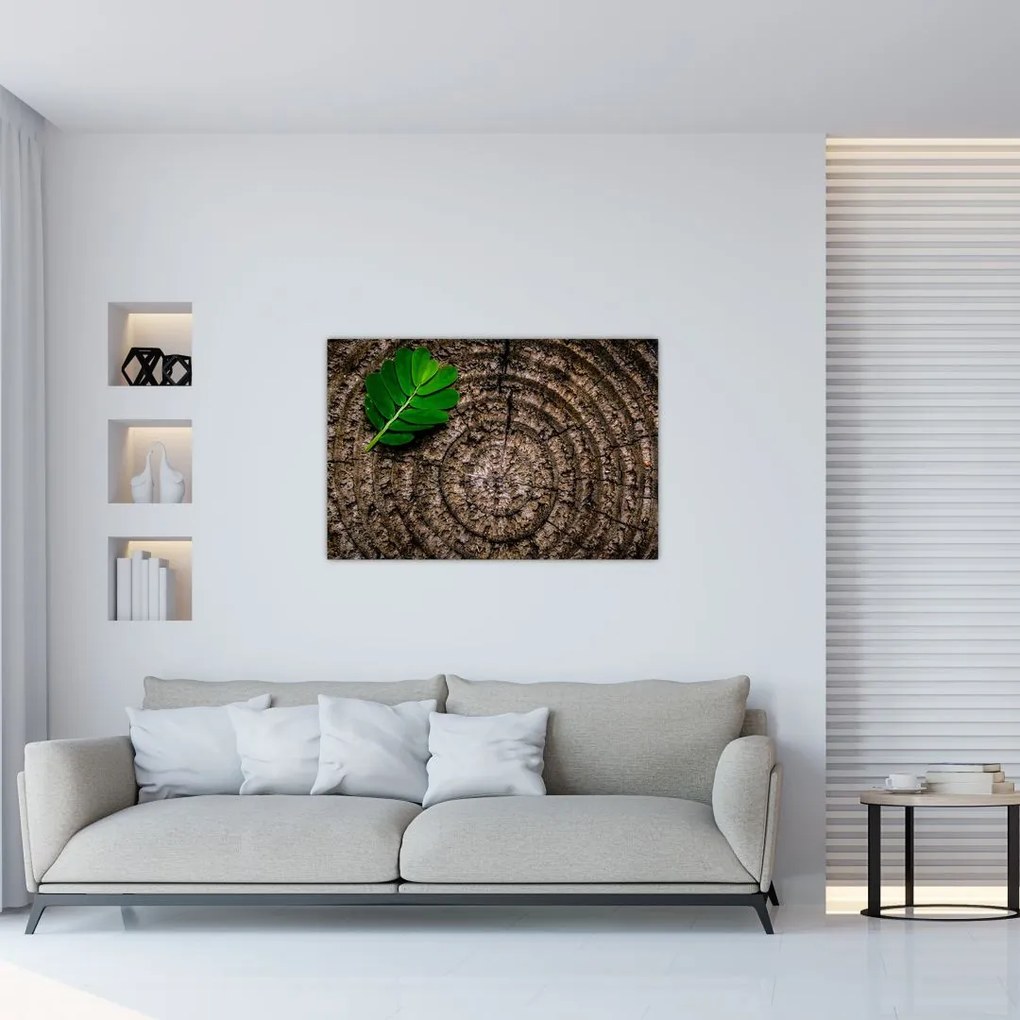 Tablou cu frunză pe trunchi de copac (90x60 cm)