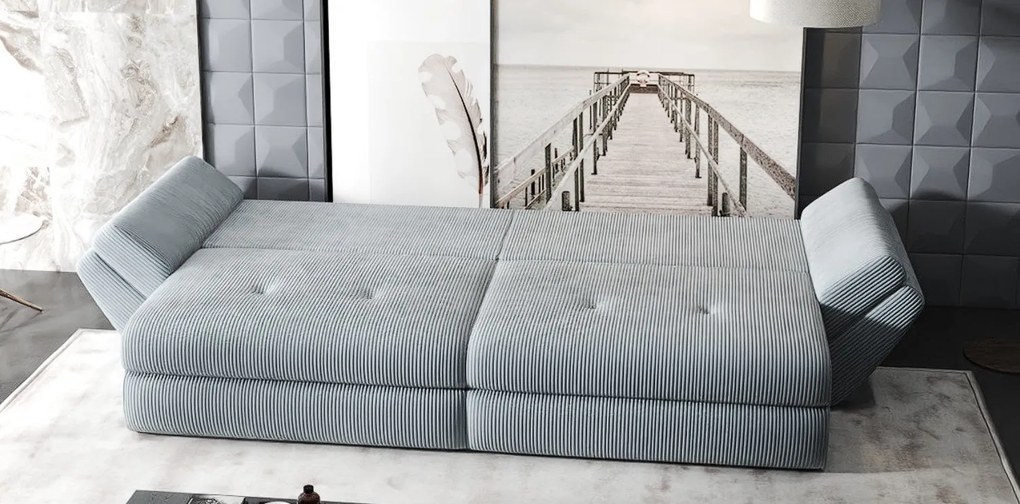 Canapea extensibilă dumonde cu ladă de depozitare si sezut confortabil din spuma high-density, Loana Zoom Gri 300x100 cm