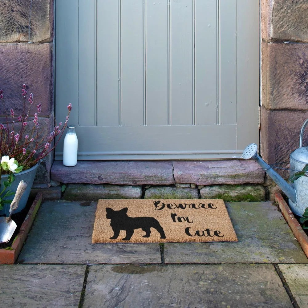 Covoraș de intrare din fibre de nucă de cocos 40x60 cm Beware I'm Cute French Bulldog – Artsy Doormats