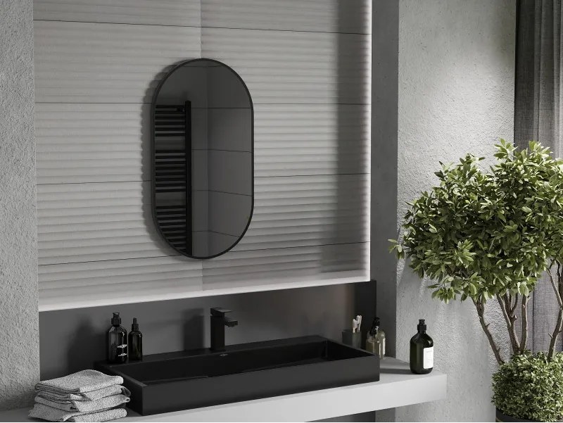 Mexen Loft oglindă de baie ovală 80 x 45 cm, ramă neagră - 9851-080-045-000-70