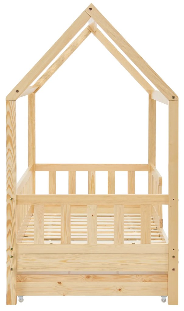 Patut Marli 90 x 200 cm cu 2 sertare si grilaj sipci - natural