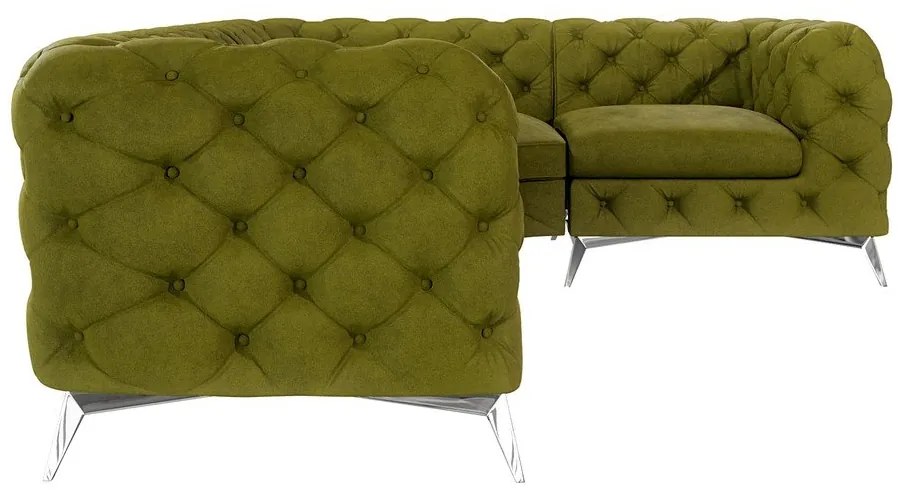 Colțar verde cu tapițerie din catifea (cu colț pe partea dreaptă/în formă de ”L”) Chelsea – Ropez