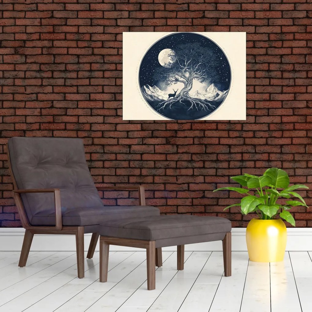 Tablou pe sticlă – Arbore magic cu cerb I. (70x50 cm)