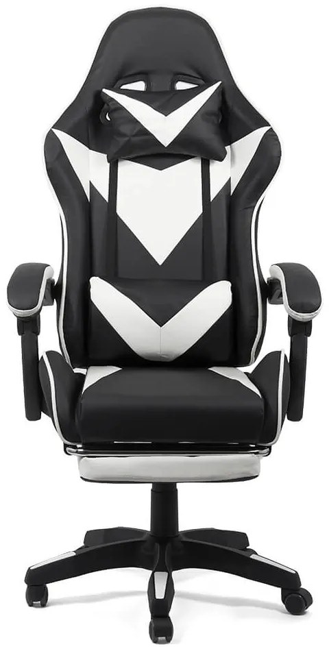 Scaun gaming din piele ecologică cu suport pentru picioare OFF 299 alb cu negru