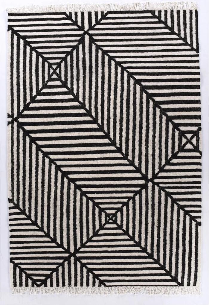 Covor Modern & Geometric Vintage, Alb/Negru, 140x200 cm