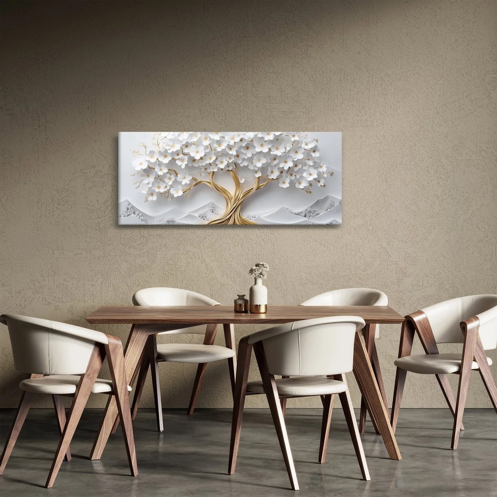 Tablou – Arborele vieții 3D plin de flori (120x50 cm)