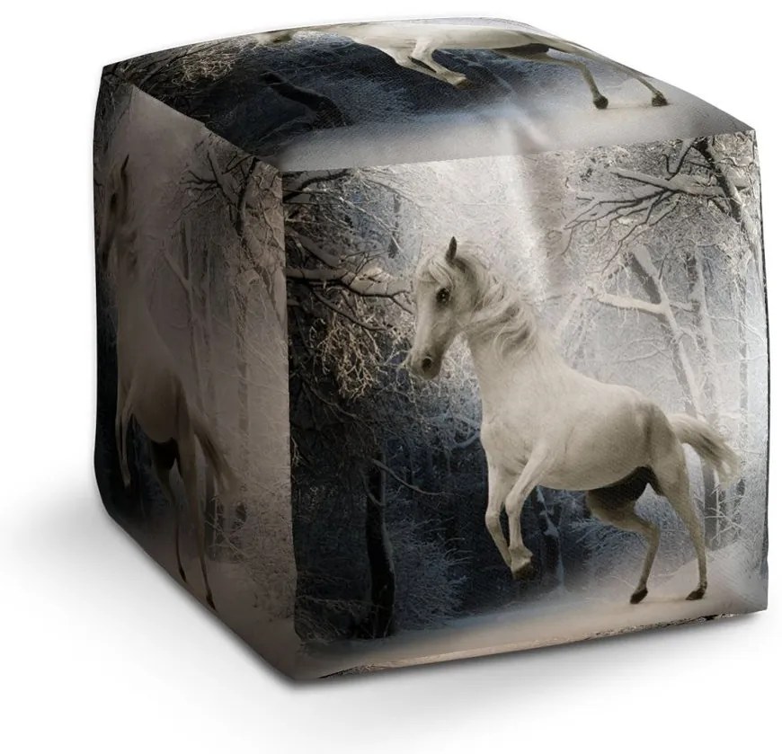 Taburet Cube cal alb, gri