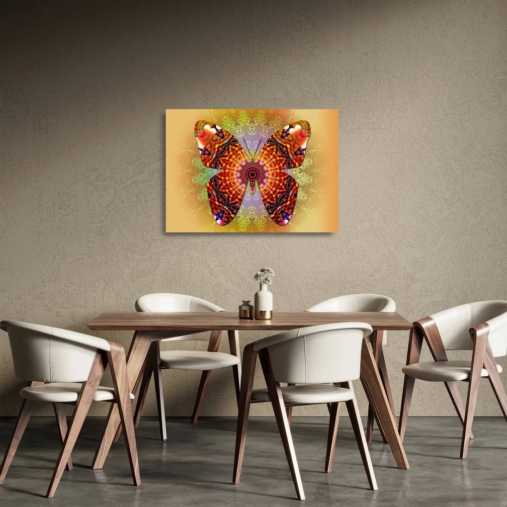 Tablou pe sticlă - Fluture etno (70x50 cm)