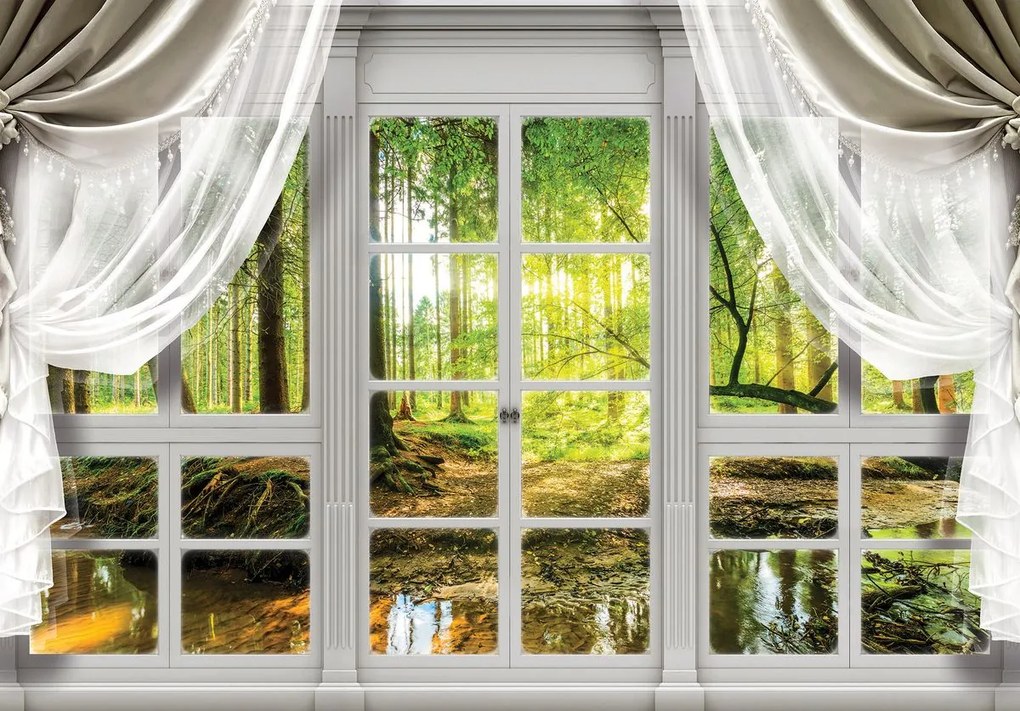 Fototapet - Privire spre geam de pădure (152,5x104 cm)