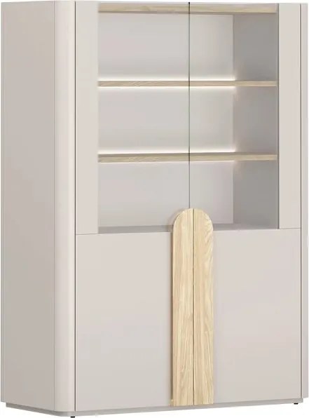 Vitrină cu două uși Amilio 100 cm - cașmir / stejar uleiat / mânere stejar deschis