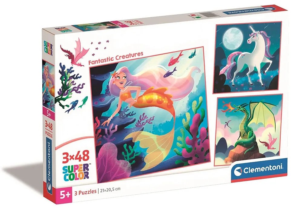 Unicorn Magic Creaturi fantastice 3x48 de bucăți Puzzle Clementoni