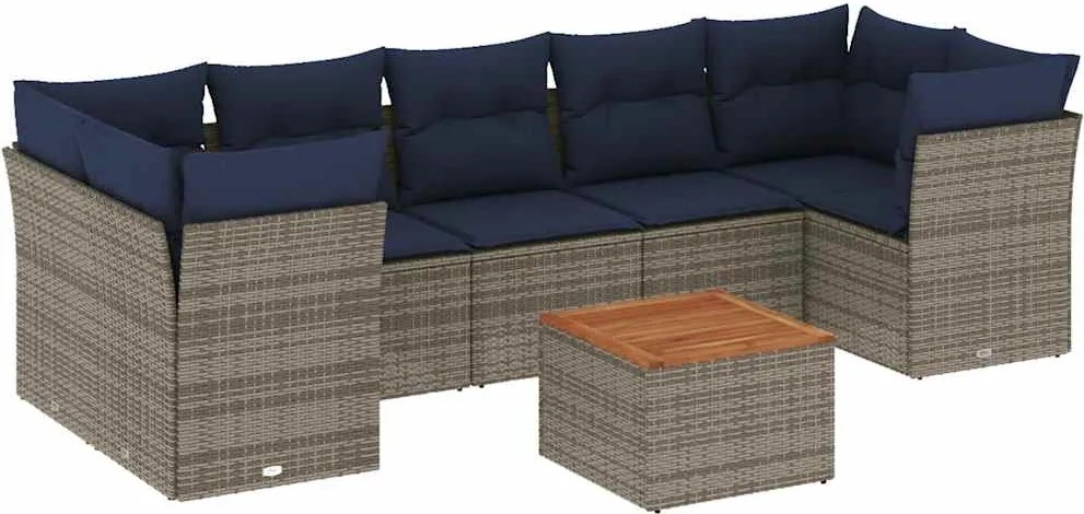 vidaXL Set canapele de grădină cu perne, 8 piese, gri, poliratan