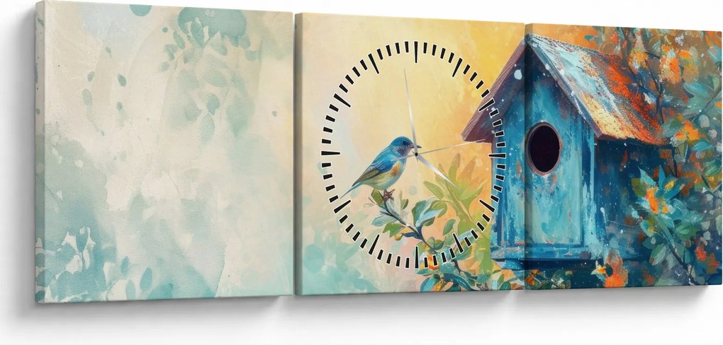 Tablou - Birdhouse, acuarelă, acuarelă (cu ceas) (90x30 cm)
