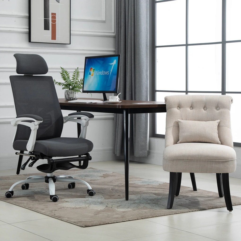 HOMCOM Fotoliu moale cu perna pentru spate, pentru citit si odihna, material textil in aspect de in, 52,5 x 69 x 77 cm, Alb crem | Aosom Romania