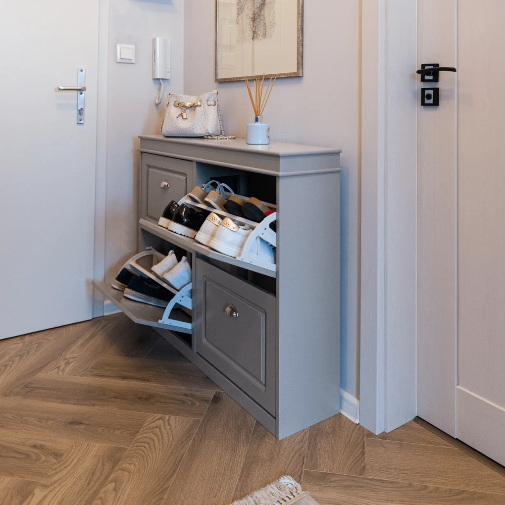 Pantofar, 4 compartimente duble, gri, mdf