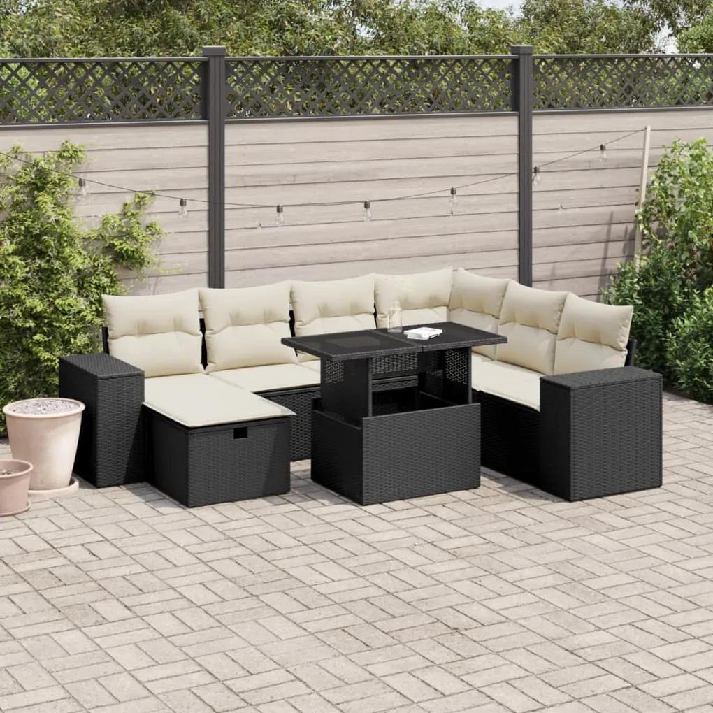 3275316 vidaXL Set mobilier de grădină cu perne, 8 piese, negru, poliratan