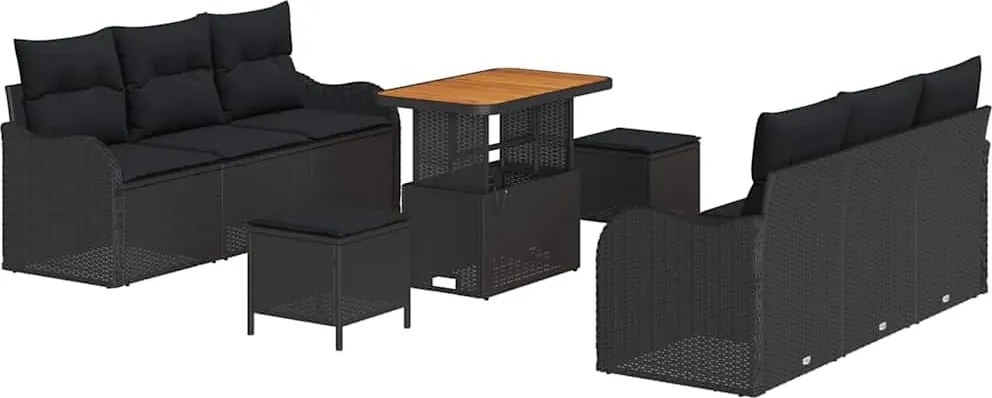 vidaXL Set de canapele pentru grădină cu pernă cu pernă 9 pcs Negru