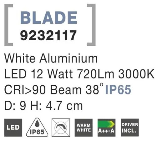 Spot LED incastrabil de exterior IP65 BLADE alb 9cm NVL-9232117