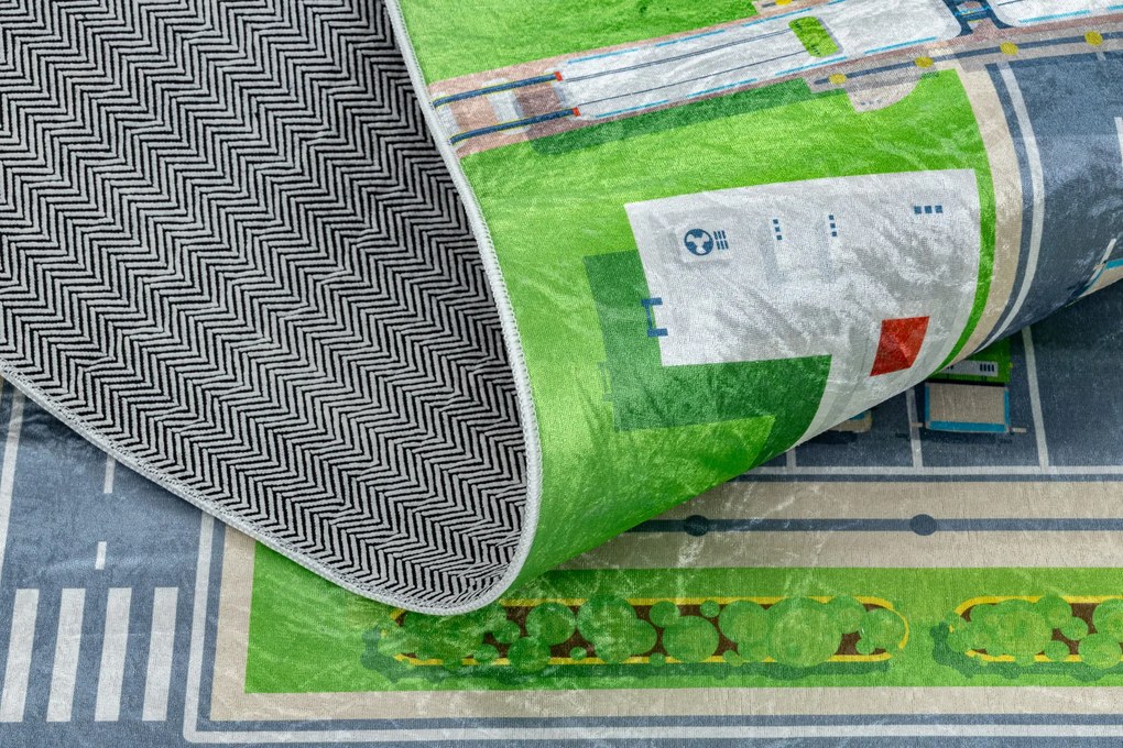 BAMBINO 2624 covor lavabil Oraș, străzi pentru copii anti-alunecare - verde / gri