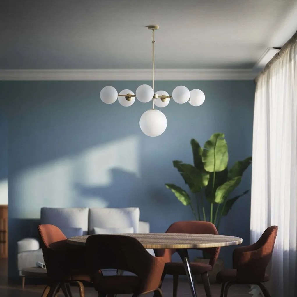 Candelabru din alama cu sfere albe din sticla Musa