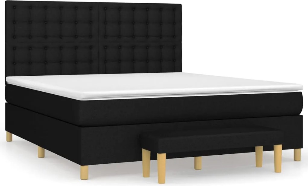 vidaXL Pat box spring cu saltea, negru, 180x200 cm, catifea