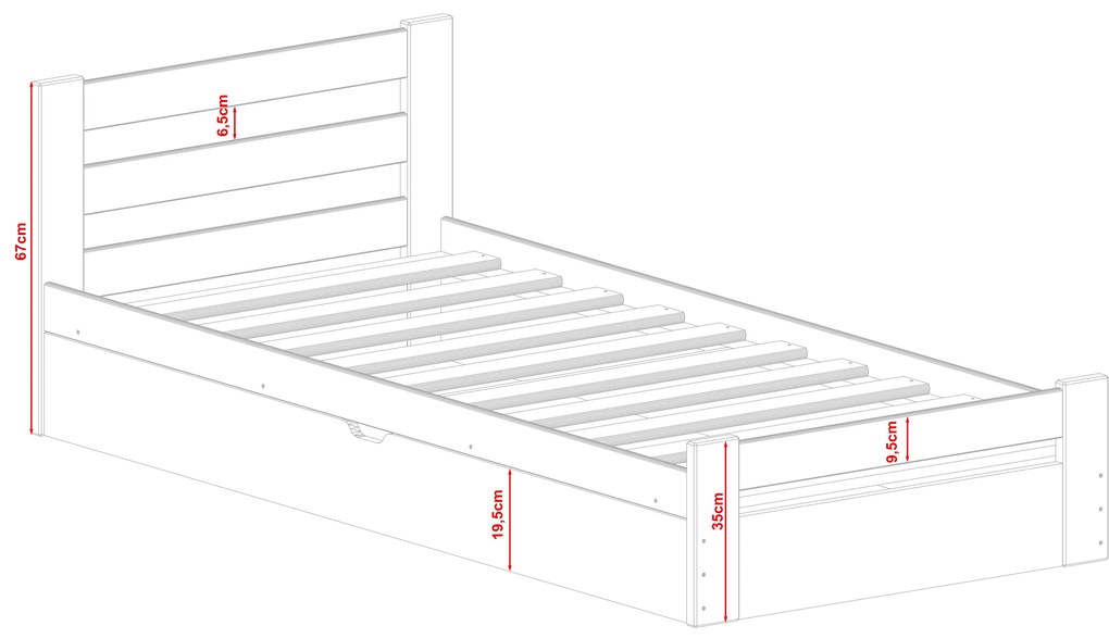 Pat pentru copii 80 x 180 cm Nia (cu somieră și sp. depozitare) (Alb). Promo -10%. 1012817