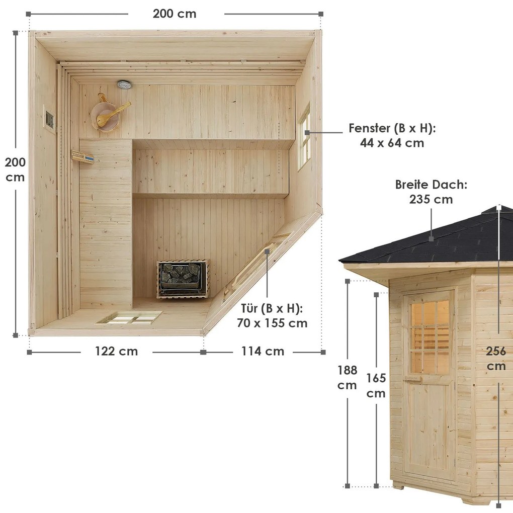 Vonkajšia sauna Eldur s 8 kW ohrievačom & príslušenstvom