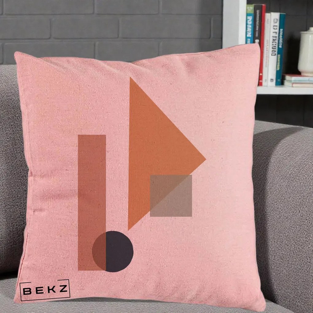 Perna Decorativa Geometric Bauhaus Triunghi, 40x40 cm, Roz, Husa Detasabila, Perna Inclusa, BEKZ®