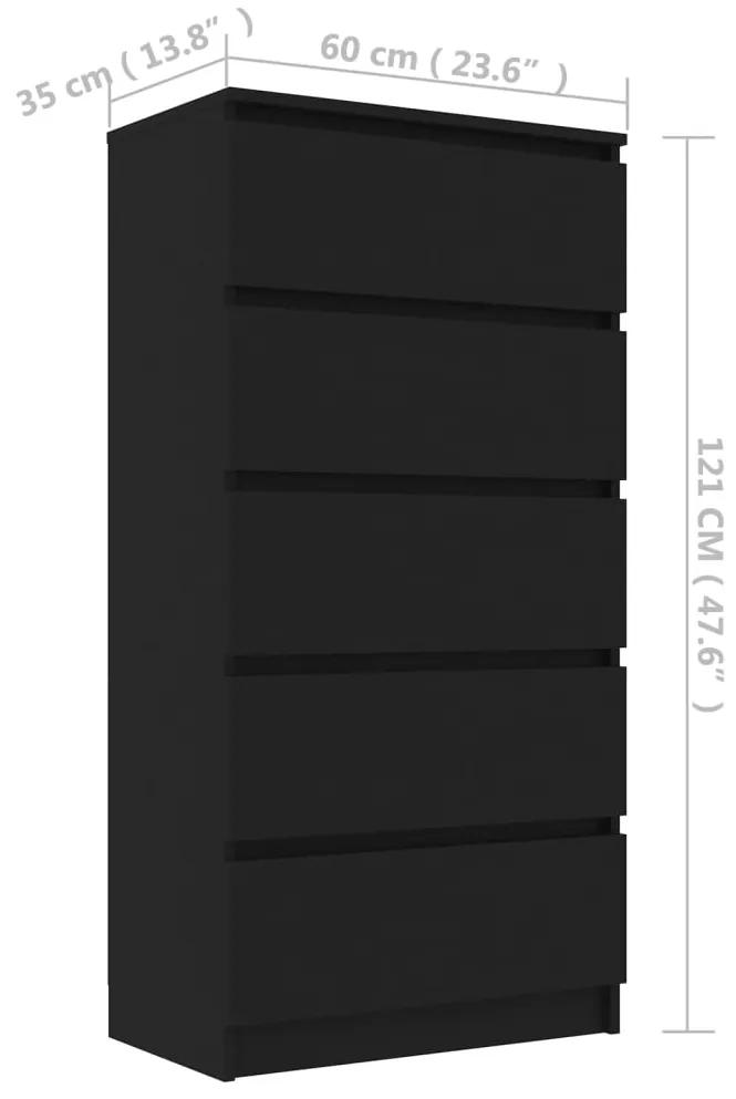 Servanta cu sertare, negru, 60 x 35 x 121 cm, PAL 1, Negru