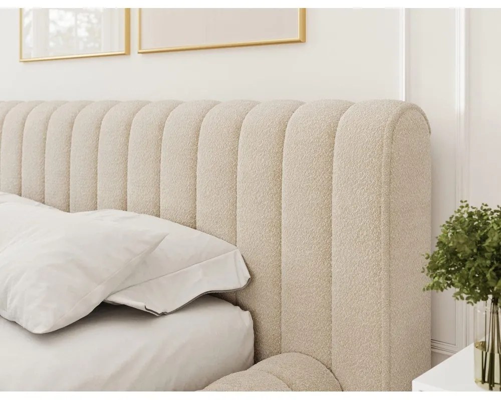 Pat matrimonial bej tapițat cu spațiu de depozitare cu somieră 180x200 cm Carilla – ELTAP