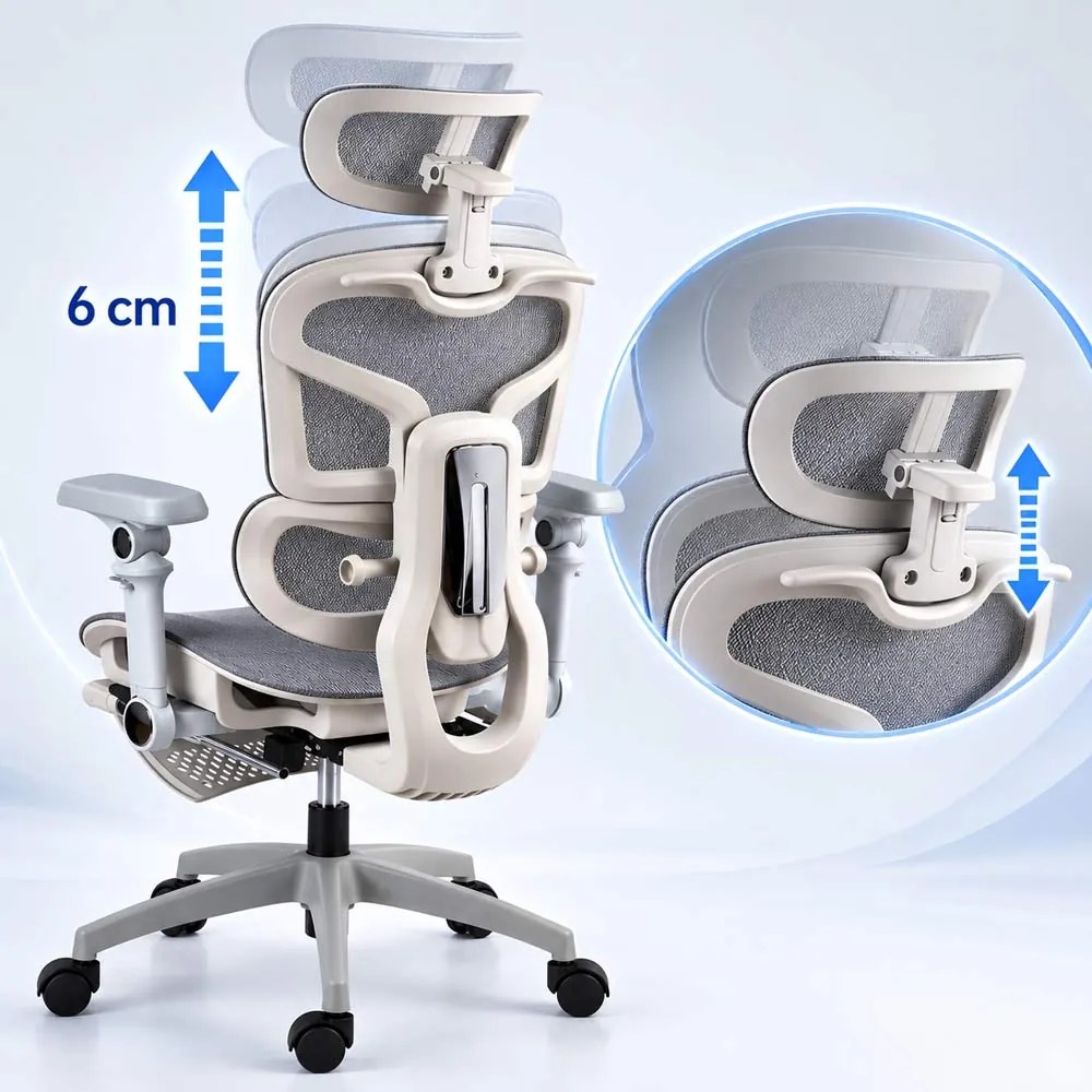 Scaun de birou ergonomic din mesh cu brațe 7D, șezut culisant și tetieră reglabilă 3D SYYT 9524 gri