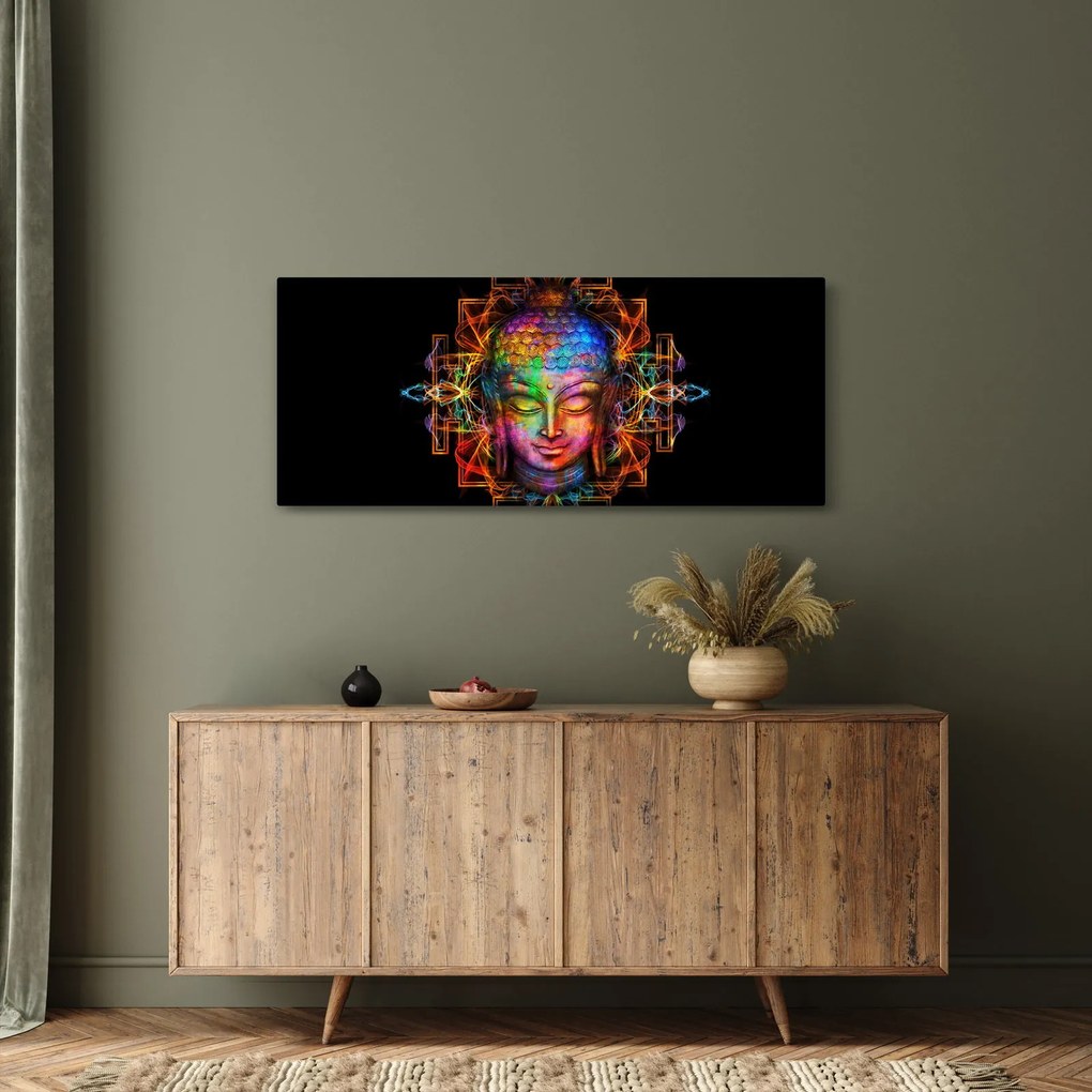 Tablou - Bustul lui Buddha în culori neon (120x50 cm)