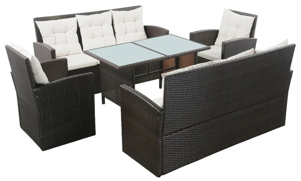 43973 vidaXL Set mobilier de grădină cu perne, 5 piese, maro, poliratan