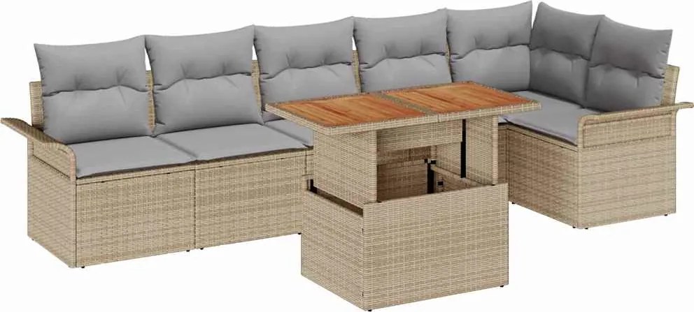 vidaXL Set de canapele pentru grădină 7 pcs Bej Rattan poli