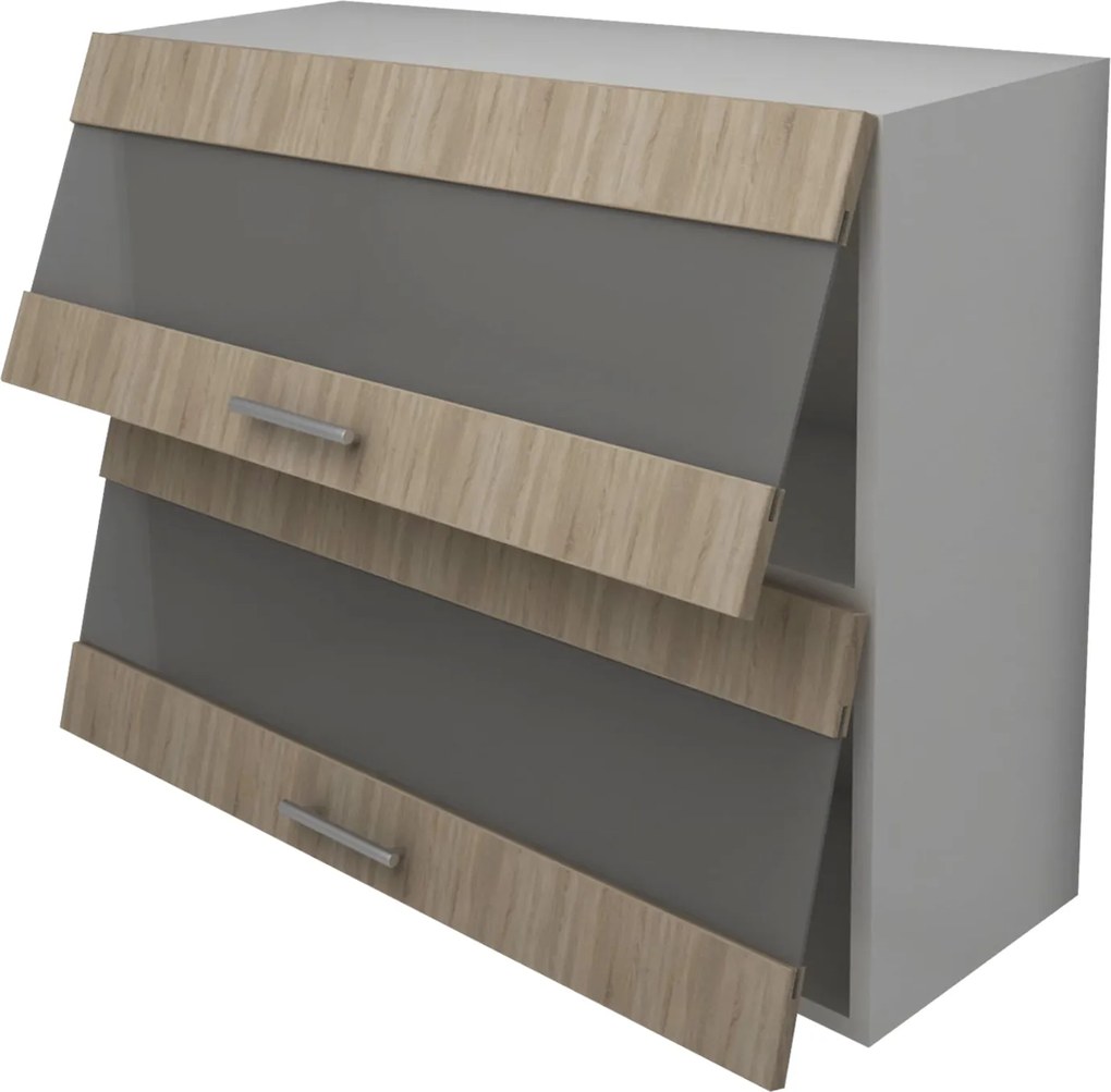 Corp Superior Lecce, 2 Usi, cu sticla, Stejar Sonoma/Alb, 80 x 30 x 65 cm