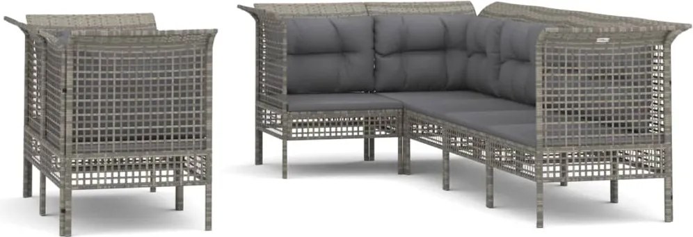 vidaXL Set mobilier de grădină cu perne, 7 piese, gri, poliratan